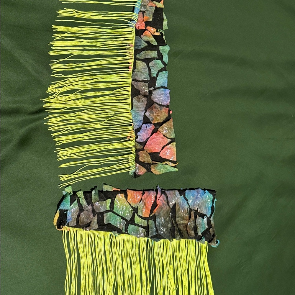 Handmade One of a Kind Colorful Fringe Arm Bands with Abstract Pattern